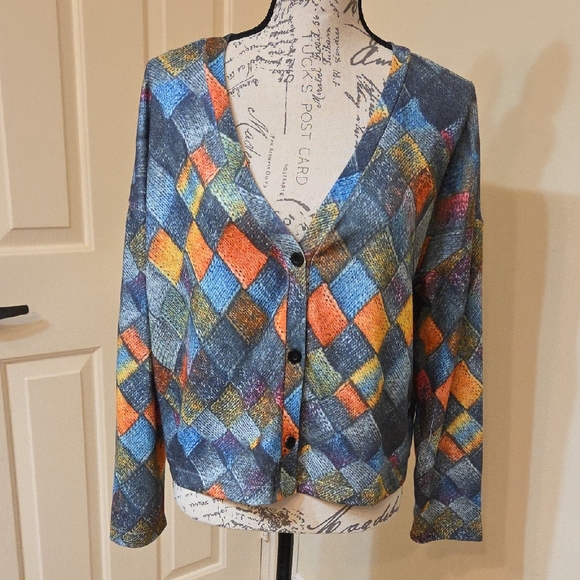 MISSLOOK Boho Multicolor Diamond Pattern Cardigan - Picture 1 of 13